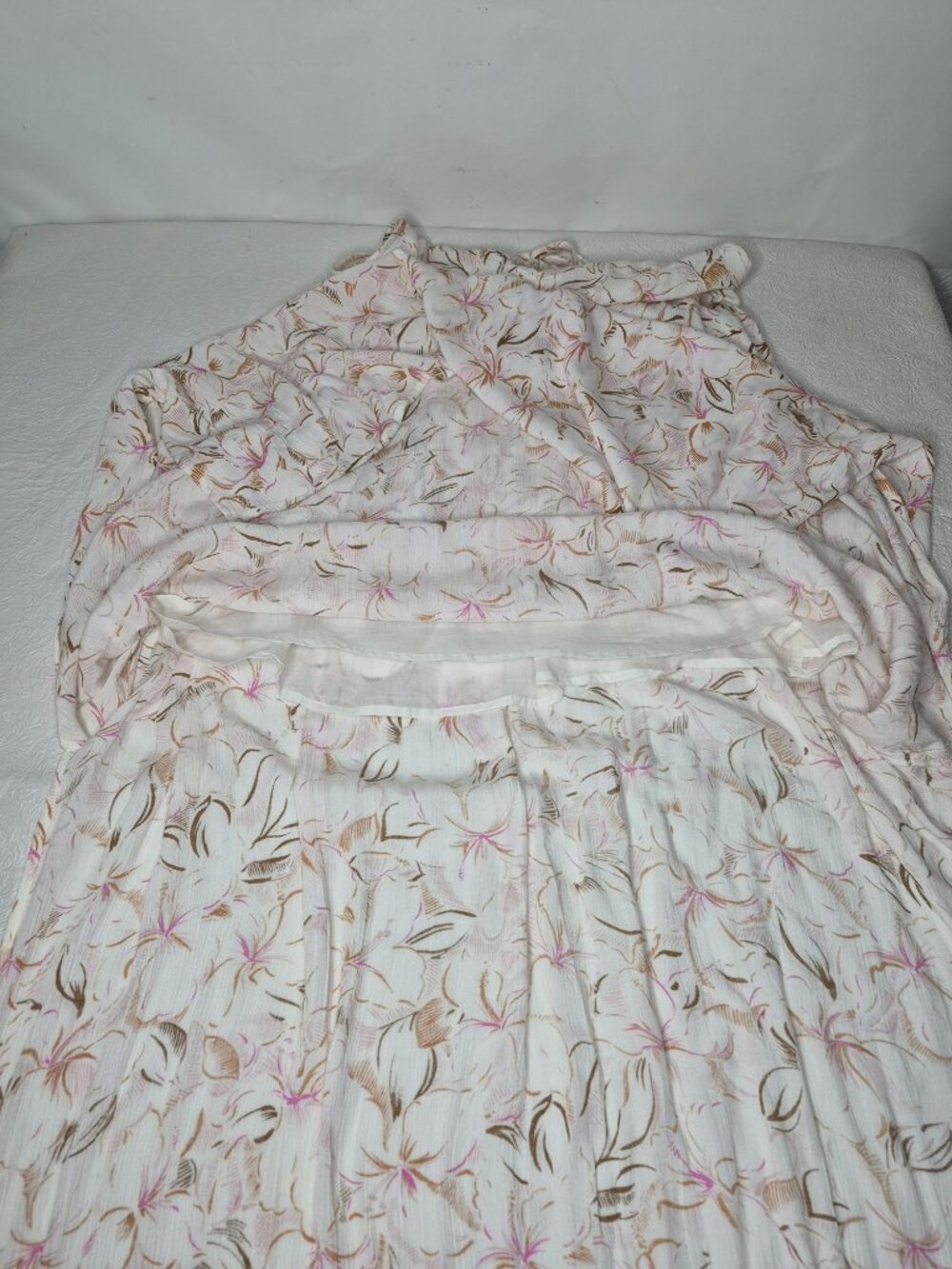 O'Neill Floral Womens L Lined Backless V-Neck Maxi Halter Dress Ivory Pink Brown - Picture 11 of 15